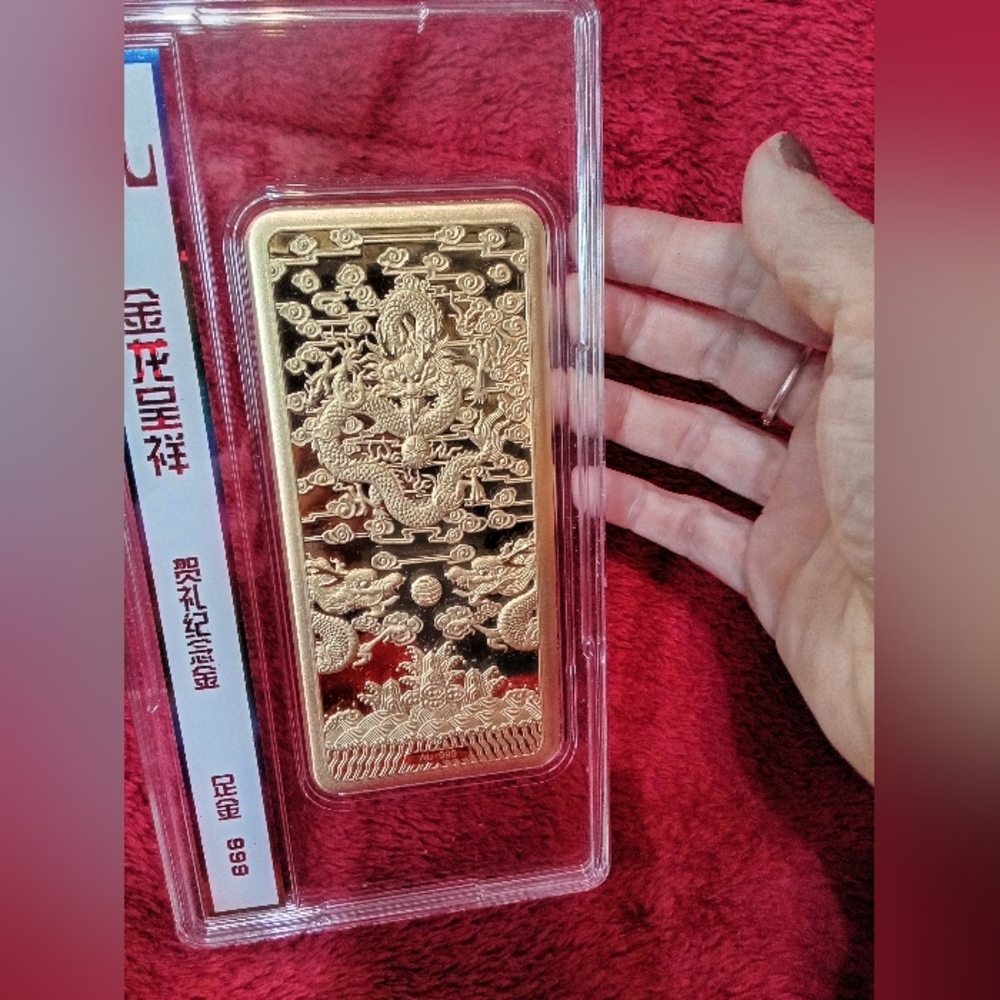 .999 Gold Infused Decorative Chinese Ingot In Acrylic Case